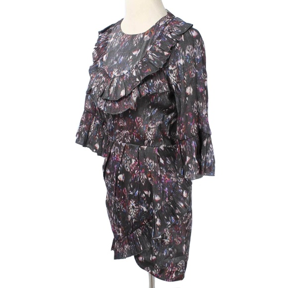 H&M Shimmery Gray & Multicolor Abstract Ruffled Open Back Dress NWT Size 4 - Picture 2 of 5